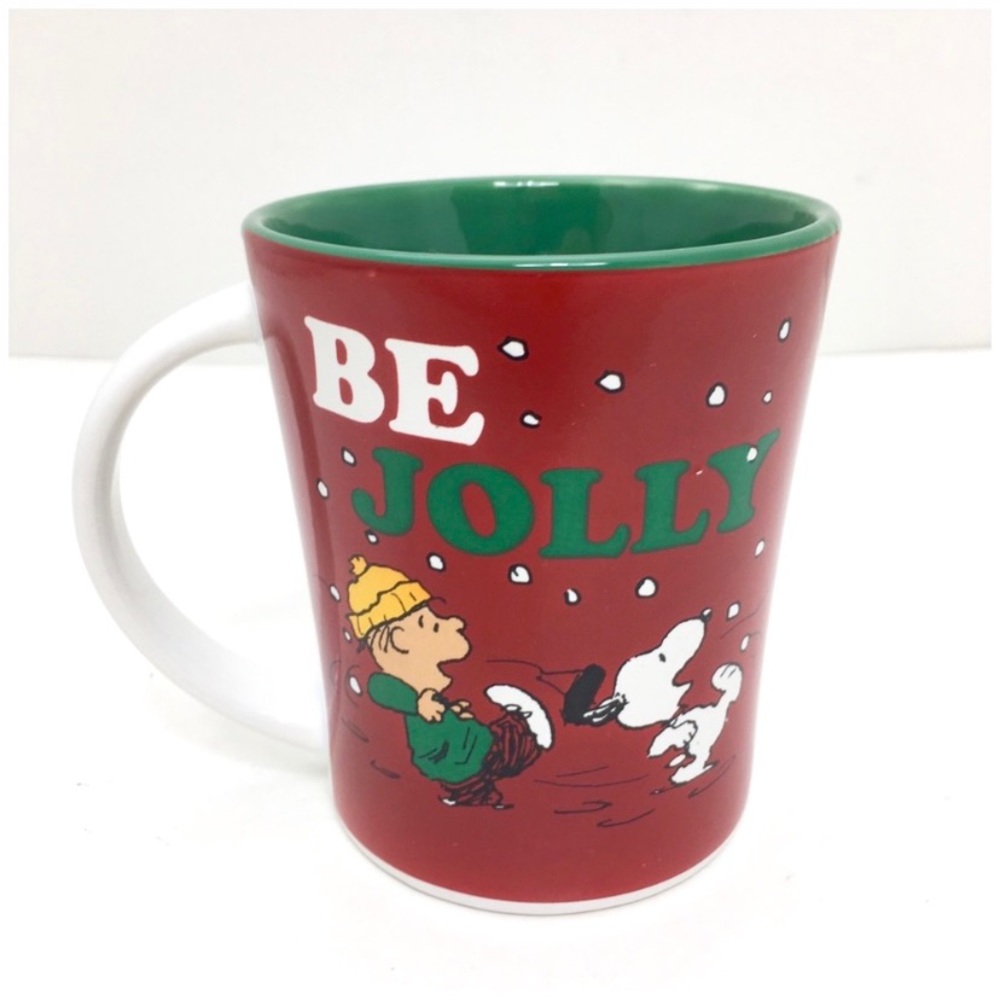 Peanut Be Jolly Snoopy Vintage Christmas Holiday Mugs in Red